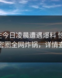 主持人在今日凌晨遭遇爆料 惊艳全场，微密圈全网炸锅，详情查看